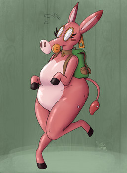 anthro backpack biped breasts brown_collar collar female solo standing zipper olivedreampuppy asinus donkey equid equine mammal hi_res trans_(lore) trans_woman_(lore)