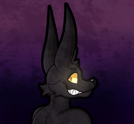 anthro black_body black_fur clenched_teeth ears_up fangs fur looking_back male solo teeth wide_eyed awoogasm ebony_(awoogasm) anubian_jackal canid canine canis jackal mammal 2020 headshot_portrait portrait