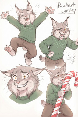 anthro clothing fur grey_body grey_fur licking male nervous paws smile solo sweater tongue topwear yellow_eyes wanjumiao65535 disney zootopia pawbert_lynxley canada_lynx felid feline lynx mammal absurd_res hi_res