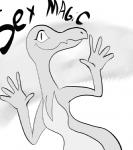 anthro eyelashes female jazz_hands smile solo text kl0ndike nintendo pokemon generation_7_pokemon lizard pokemon_(species) reptile salazzle scalie 2016 english_text greyscale meme monochrome reaction_image