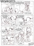 adventures_of_sonic_the_hedgehog anthro areola bat big_breasts breast_expansion breasts candy canid canine comic dessert dialogue english_text erect_nipples expansion female food fox hi_res huge_breasts laugh male mammal miles_prower monochrome neokat nipples rouge_the_bat sega sonic_the_hedgehog_(series) square_crossover text