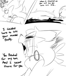 agony blood blood_on_hand blood_puddle blood_splatter bodily_fluids breath cheek_tuft duo facial_tuft female fur male male/female panting pokeball sad screaming tears teeth text tuft wounded yelling spicykiwi nintendo pokemon thomas_(spicykiwi) tulip_(spicykiwi) floragato generation_9_pokemon human mammal pokemon_(species) absurd_res comic english_text hi_res monochrome story