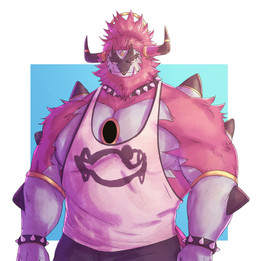 anthro beard bottomwear bracelet clothing facial_hair facial_piercing fangs hair horn jewelry male muscular muscular_male nose_piercing nose_ring pants piercing pink_hair ring_piercing shirt solo tank_top teeth topwear leido nintendo pokemon generation_6_pokemon hoopa hoopa_(unbound) legendary_pokemon pokemon_(species) hi_res