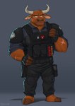 anthro bulletproof_vest captain holstered_pistol horn law_enforcement male muscular police scar shell_(projectile) shotgun_shell solo special_forces tactical tactical_gear psakorn_tnoi disney swat zootopia houston_del_toro bovid bovine cattle mammal 2022 hi_res