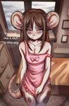 4_fingers anthro arm_markings bedroom big_ears blush brown_body brown_eyes brown_fur brown_markings clothed clothing crossdressing dark_eyebrows day dialogue dress embarrassed femboy feminine fingers fur hair inside lace lingerie long_hair looking_at_viewer makeup male markings pink_clothing pose ribbons shy skinny solo spots tail text rogbiejoke buddy_cassini mammal murid murine rat rodent absurd_res digital_media_(artwork) english_text hi_res pinup