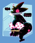 3_toes anthro bdsm bed belly black_body black_fur bodily_fluids bondage bound boxers_(clothing) clothing duct_tape duct_tape_gag feet flying_sweatdrops fur furniture gag gagged hands_tied heart_boxers heart_clothing heart_symbol heart_underwear legs_tied looking_at_viewer male markings mostly_nude muffled nervous_sweat on_bed overweight restraints rope rope_bondage scared sitting sitting_on_bed slightly_chubby slightly_chubby_anthro slightly_chubby_male solo submissive submissive_anthro submissive_male sweat sweatdrop sweaty_body tail tail_markings tape toes underwear vowelless vowelless_vocalization whiskers pawplants veecee void_fluff 2025 digital_media_(artwork) hi_res