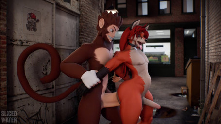 abdominal_bulge alley alley_sex anal anal_penetration anthro arm_grab balls belly big_balls big_penis biped blue_eyes brown_body brown_eyes brown_fur choker clothing dumpster duo erection facial_hair femboy femboy_penetrated fox_ears fox_tail fur genitals gloves goatee hair handwear huge_balls huge_penis hyper hyper_balls hyper_genitalia hyper_penis jewelry long_hair male male/male medium_penis monkey_ears monkey_tail necklace night nipples nude orange_body orange_fur penetration penile penile_penetration penis penis_in_ass public public_nudity public_sex restrained_arms sex snout standing standing_sex street street_lamp teeth tongue tongue_out trash underbelly white_belly white_clothing white_gloves white_handwear sliced_water sound_warning audioelk_(va) jeremy_cole_(va) ambient_among_us blender_eevee_next frikwoof_(character) randy_(randybnipsvrc) canid canine fox haplorhine mammal monkey primate 16:9 3d_(artwork) 3d_animation animated blender_(artwork) davinci_resolve_(artwork) digital_media_(artwork) hi_res short_playtime sound widescreen