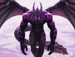 anthro glowing glowing_eyes horn looking_at_viewer male manly markings membrane_(anatomy) membranous_wings muscular muscular_anthro muscular_male nude purple_markings solo tail wings geewolf mythology ixen dragon mythological_creature mythological_scalie scalie 2019 4:3 absurd_res hi_res