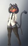 2017 anthro anthrofied black_body black_fur black_hair breasts camel_toe clothed clothing digital_media_(artwork) domovoi_lazaroth fan_character felid female fur garter_straps generation_7_pokemon grey_background hair legwear litten long_hair mammal necktie ni_(domovoi_lazaroth) nintendo panties pokemon pokemon_(species) pokemorph red_body red_eyes red_fur riding_crop shaded simple_background small_breasts solo underwear whip yellow_sclera