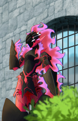 anthro armor black_body fire flaming_hair glowing glowing_eyes knight looking_at_viewer male melee_weapon pseudo_hair red_body simple_background solo sword sword_hands warrior weapon lewdaesthetics nintendo pokemon marco_(beagle) ceruledge generation_9_pokemon ghost living_armor pokemon_(species) spirit chromatic_aberration hi_res