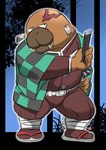 anthro biped bottomwear brown_body clothing footwear humanoid_hands male overweight overweight_male pants sandals scar shoes solo tusks weapon kamui_shirow demon_slayer kimetsu_no_yaiba odd_taxi hiroshi_odokawa_(odd_taxi) mammal marine pinniped walrus 2021 absurd_res hi_res