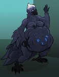 2017 5_fingers 6_toes abdominal_bulge anthro anthro_pred areola avian avian_feet beak belly big_belly big_breasts biped bird black_areola black_beak black_body black_eyebrows black_eyes black_feathers black_nipples black_tail black_wings bodily_fluids breasts claws corvid corvus_(genus) curvy_figure digital_media_(artwork) digitigrade eyebrows eyelashes feathered_wings feathers feet female female_pred finger_claws fingers front_view fully_inside gabira hand_imprint hand_on_belly hi_res holding_belly imprint lucidum nipples non-mammal_breasts non-mammal_nipples nude offscreen_character one_eye_closed oscine overweight overweight_anthro overweight_female passerine raven runes scutes shaded shadow soft_vore solo struggling sweat tail tail_feathers talons thick_thighs toe_claws toes unbirthing vaginal voluptuous vore wide_hips winged_arms wings