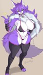 anthro big_breasts bikini breasts clothing female fur hair kemono multicolored_body multicolored_fur pubes purple_body purple_fur purple_hair solo swimwear two-piece_swimsuit two_tone_body two_tone_fur white_body white_fur skulkers rae_(girlsay) canid canine mammal hi_res