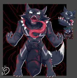 animal_genitalia animal_penis anthro armor balls bodily_fluids canine_genitalia canine_penis claws drooling fangs genitals grin hyper large_tongue male nude penis saliva saliva_on_penis sheath small_but_hung smile solo tail teeth vein veiny_penis donisette guardians_of_the_galaxy marvel marvel_rivals rocket_raccoon venom_raccoon animate_inanimate goo_creature living_clothing mammal procyonid raccoon symbiote absurd_res hi_res reference_image