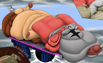 anthro balls belly big_balls big_penis bodily_fluids ejaculation fart final_destination force_feeding forced genitals group huge_balls huge_penis hyper hyper_balls hyper_genitalia hyper_penis lactating male male/male moobs morbidly_obese nipples obese overfeeding overweight penis stage wolfgerlion64 donkey_kong_(series) nintendo pokemon super_smash_bros. crazy_hand diddy_kong master_hand felid generation_7_pokemon haplorhine incineroar mammal monkey pantherine pokemon_(species) primate tiger absurd_res hi_res