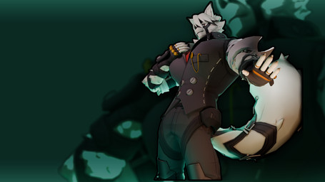 abstract_background anthro big_muscles big_pecs black_clothing black_topwear black_vest bottomwear button_(fastener) classy clock clothing fingerless_gloves fluffy fluffy_tail fur gloves green_background grey_bottomwear grey_clothing grey_pants hair handwear jewelry looking_at_viewer looking_down looking_down_at_viewer male muscular pants pecs pocketwatch red_eyes ring shirt simple_background solo straps tail three-quarter_view tight_clothing topwear vest watch white_body white_clothing white_fur white_hair white_shirt white_topwear notsobretheren mihoyo zenless_zone_zero von_lycaon canid canine canis mammal wolf 16:9 2024 3d_(artwork) 4k absurd_res digital_media_(artwork) hi_res wallpaper widescreen