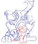 all_fours ambiguous_gender anal big_dom_small_sub blush blush_lines bodily_fluids dominant drooling duo electronics from_behind_position headphones jagged_mouth looking_pleasured machine male male/male raised_tail saliva sex size_difference tail technology heibanhikaru bandai_namco digimon digimon_xros_wars ballistamon digimon_(species) robot scalie shoutmon absurd_res hi_res unfinished