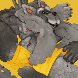 anthro black_lips black_nails black_nose boxers_(clothing) clothed clothing colored_nails duo eyebrows feet foot_fetish foot_on_face fur fuzzy grey_body grey_fur humanoid_feet intertwined lips lying lying_on_another male male/male muscular muscular_male nails nipples partially_clothed pecs pink_nipples plantigrade reclining silly_pose simple_background spread_legs spreading thick_eyebrows underwear underwear_down yellow_eyes ravuer what's_up_doc bro_and_bro canid canine canis mammal wolf 1:1 absurd_res hi_res brother_(lore) brothers_(lore) sibling_(lore)