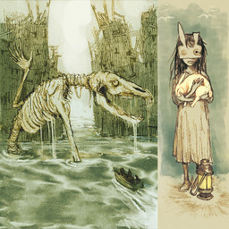 ambiguous_gender barefoot boat bone clothing detailed_background dress feet female feral group hair horror_(theme) macro mask rib_cage ribs skeleton teeth vehicle water watercraft plastiboo reanimal animated_skeleton equid equine human lagomorph leporid mammal rabbit undead 1:1 hi_res