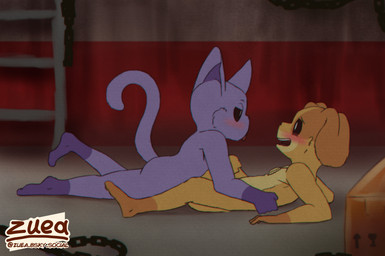 anthro black_eyes black_nose blush duo floppy_ears fur looking_at_another lying male male/male on_back on_top on_top_of_another orange_body orange_fur purple_body purple_fur tail tail_between_legs tongue tongue_out zuea mob_entertainment poppy_playtime smiling_critters catnap_(poppy_playtime) dogday_(poppy_playtime) animal_humanoid canid canid_humanoid canine canine_humanoid cat_humanoid dog_humanoid felid felid_humanoid feline feline_humanoid humanoid mammal mammal_humanoid hi_res
