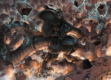 abs aircraft airplane anthro balls_outline biceps big_tail biped black_body boots bottomwear building building_destruction bulge car city city_background city_crushing city_destruction cityscape claws clothed clothing crush destruction detailed_bulge erection erection_under_bottomwear erection_under_clothing feet finger_claws fingerless_gloves fingers fire floating footwear forced gear genital_outline genitals gloves glowing glowing_eyes glowing_genitalia glowing_penis handwear hooded house jet long_tail macro macro_anthro macro_male male mask muscular muscular_anthro muscular_male outside paws pecs penis rampage shoes snake_hood solo stomping tail teeth telekinesis toe_claws toes topwear vehicle vehicle_destruction wearing_mask nairim kai'nek_(pyronite) cobra reptile scalie snake hi_res