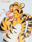 ambiguous_gender anthro countershading dot_eyes eyebrows happy mitten_hands smile solo stripes toony whiskers jackrabbit_(artist) disney winnie_the_pooh_(franchise) tigger felid mammal pantherine tiger 2024 absurd_res crayon_(artwork) dated hi_res shaded traditional_media_(artwork)