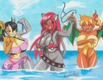 alternate_species angry anthro belt big_breasts bikini breasts clothing female fur furrification group gym_leader huge_breasts multicolored_body multicolored_fur swimwear trio two-piece_swimsuit ravernclouk nintendo pokemon marnie_(pokemon) misty_(pokemon) rose_(amantepokemon) charizard generation_1_pokemon generation_7_pokemon generation_8_pokemon litten morpeko pokemon_(species) absurd_res hi_res