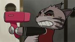 anthro bared_teeth brown_eyes clothed clothing dryer fur grey_body grey_fur hair_dryer head_tuft holding_hair_dryer holding_object male notched_ear side_view solo tuft yellow_sclera acidic dandadan cid_(acidic) domestic_cat felid feline felis mammal 2d_animation animated frame_by_frame short_playtime