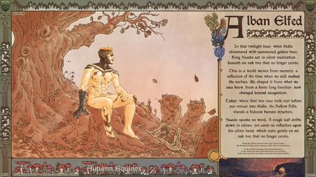 abs alban_elfed anthro arm_tattoo athletic athletic_male autumn autumn_leaves beach beard biceps bodypaint branch celtic celtic_runes clothing ear_piercing ear_ring ears_up facial_hair facial_tattoo fantasy fantasy_world feet forest forest_background framed_picture fungus gold_(metal) gold_jewelry golden_markings golden_ratio grass grass_field grassland hair humanoid_pointy_ears jewelry king landscape landscape_background landscape_painting leaf leaves_in_hair leaves_on_body leaves_on_ground light lying magic magic_circle male meditation melee_weapon moss muscular muscular_male mushroom mythical nature nature_background neck_collar nipples nude oak_tree on_front pecs petals piercing plant poetry pointy_ears prosthetic prosthetic_arm prosthetic_limb ring_piercing ritual ritual_site royalty sea seaside sidhe_(mythology) silverhand solo sword tattoo text tomb tombstone tree twilight undressing water weapon hotsatyr celtic_mythology european_mythology fairy_tales mythology nuada_silverlance elf fairy humanoid mammal mythological_creature nature_spirit tuatha detailed digital_media_(artwork) english_text hi_res