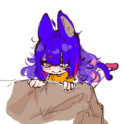 ahoge bangs bodily_fluids clothing crying female footwear hair light_body light_skin messy_hair pink_clothing pink_footwear pink_shoes pointy_ears purple_hair purple_tail red_eyes shoes simple_background solo tail tears topwear white_background yellow_clothing yellow_topwear crr001 package_(crr001) animal_humanoid cat_humanoid felid felid_humanoid feline feline_humanoid humanoid mammal mammal_humanoid 1:1 2024 low_res