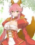 alternate_costume big_breasts blush breasts cleavage clothed clothing cosplay dress female hair inner_ear_fluff pink_hair smile solo tuft yellow_eyes silk9f_(artist) fate_(series) type-moon caster_tamamo-no-mae saber_nero_claudius animal_humanoid canid canid_humanoid canine canine_humanoid fox_humanoid humanoid mammal mammal_humanoid absurd_res hi_res