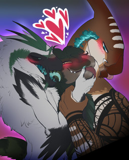 ambiguous_gender anthro arm_tattoo blush bodily_fluids breath claws feathered_wings feathers fur group group_sex head_crest heart_symbol hearts_around_head intersex intersex/male licking male muscular nude open_mouth panting saliva saliva_string sandwich_position sandwiched scales sex simple_background smile tattoo teeth tongue tongue_out trio white_body wings conditional_dnp skooma_whore blitz_(skooma_whore) jericho_(skooma_whore) archosaur dinosaur dromaeosaurid feathered_dinosaur feathered_scalie hadrosaurid ornithischian ornithopod parasaurolophus prehistoric_species reptile saurischian scalie theropod utahraptor implied_group_sex digital_media_(artwork) hi_res nonbinary_(lore)