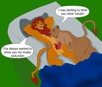 anthro anthrofied balls big_breasts breasts dialogue duo female genitals humanoid_genitalia humanoid_penis lying male male/female nude on_back open_mouth open_smile penis smile tail idragonmoon_(artist) disney the_lion_king sarabi_(the_lion_king) simba_(the_lion_king) felid lion mammal pantherine absurd_res hi_res incest_(lore) mother_(lore) mother_and_child_(lore) mother_and_son_(lore) parent_(lore) parent_and_child_(lore) parent_and_son_(lore) son_(lore)