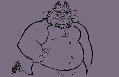 anthro belly belly_tuft big_belly chain chain_necklace chest_tuft clothed clothing dot_eyes fangs hair half-closed_eyes hand_on_hip jewelry long_hair male multicolored_body musclegut muscular narrowed_eyes navel necklace overweight overweight_anthro overweight_male pecs purple_and_black simple_eyes solo teeth topless topless_anthro topless_male tuft two_tone_body underbite bellypraise hyke_(hykewolffen) hykewolffen canid canine canis mammal wolf 14:9 digital_drawing_(artwork) digital_media_(artwork) half-length_portrait monochrome portrait sketch