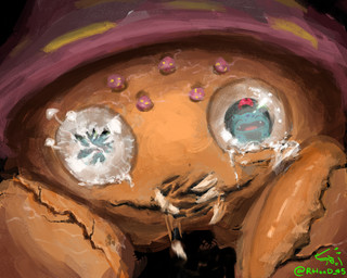 ambiguous_gender black_background bodily_fluids body_horror close-up cracks cracks_in_body evolution_(transformation) eye_reflection feral forced forced_transformation fungus glistening glistening_eyes goo-connected_lips mandibles mid_transformation mushroom orange_body pincers reflection simple_background solo tears transformation rhond_45 nintendo pokemon pokemon_pokopia elemental_creature fungi_fauna generation_1_pokemon ivysaur paras parasect pokemon_(species) tochukaso_(pokemon) 2026 5:4 headshot_portrait hi_res portrait signature