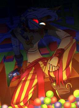 5_fingers ball_pit bell bell_shoes clothed clothing detailed_background dynamic_lighting fingers fully_clothed glitch_effect glowing glowing_eyes hat headgear headwear jingle_bell machine metallic_body nightcap not_furry red_eyes sitting smile smiling_at_viewer solo transformation white_eyes laurs five_nights_at_freddy's five_nights_at_freddy's:_security_breach scottgames steel_wool_studios daycare_attendant_(fnaf) moon_(fnaf) sun_(fnaf) humanoid robot robot_humanoid 2025 absurd_res chromatic_aberration digital_drawing_(artwork) digital_media_(artwork) hi_res portrait three-quarter_portrait