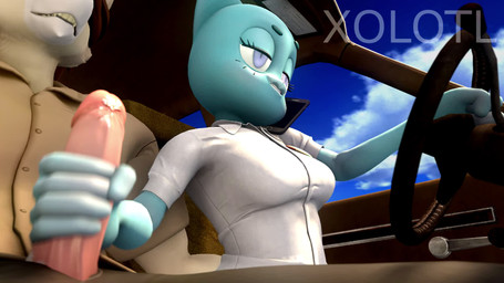 5_fingers anthro anthro_on_anthro bald blue_body blue_fur bouncing_breasts breasts canon_x_oc car car_interior clothed clothing driving duo electronics erection female fingers fur genitals glistening glistening_genitalia glistening_penis handjob male male/female on_phone penile penis penis_in_hand phone phone_call sex sky steering_wheel talking_to_another vehicle vehicle_interior xolotl_59 rafaknight-rk_(modeler) warfaremachine_(modeler) cartoon_network the_amazing_world_of_gumball alejandro_(xolotl_59) nicole_watterson canid canine canis domestic_cat felid feline felis mammal wolf 16:9 2025 3d_(artwork) 3d_animation animated digital_media_(artwork) hi_res loop no_sound short_playtime source_filmmaker_(artwork) webm widescreen