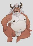 anthro antlers asian_clothing beard belly bodily_fluids brown_body brown_fur clothing east_asian_clothing facial_hair fundoshi fur hair horn japanese_clothing male mature_male moobs mustache nipples overweight overweight_male solo sweat underwear wet wet_clothing white_hair bluewhale127 crave_saga yatsukamizu_(crave_saga) deer mammal hi_res