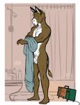 anthro balls bathroom biped brown_body brown_fur brown_hair fur hair heater male nude penis pubes shower solo towel white_body white_fur bgn haw asinus donkey equid equine mammal 2016