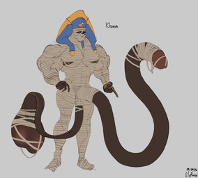 balls bandaged_balls bandaged_penis big_balls big_muscles big_penis black_body black_nipples blue_eyes clothing egyptian egyptian_clothing egyptian_headdress eye_of_horus fake_beard feet genitals grey_background huge_balls huge_muscles huge_penis hyper hyper_balls hyper_genitalia hyper_penis khamun male manly muscular muscular_male nemes_(clothing) nipple_fetish nipples not_furry penis prehensile_balls prehensile_penis saggy_balls simple_background solo standing wraps joyhouser humanoid mummy undead hi_res