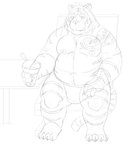 anthro belly bulge chest_tattoo clothing jockstrap kemono male moobs musclegut muscular navel nipples sitting slightly_chubby solo tattoo tribal tribal_tattoo underwear harushipanda felid mammal pantherine tiger 2020 5:6 hi_res sketch