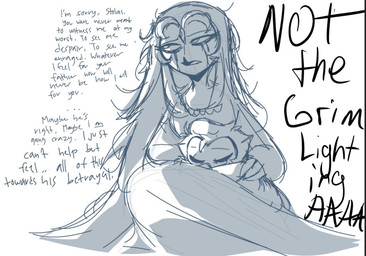 anthro black_text blue_text bodily_fluids clothing crying dialogue duo eyes_closed female hair long_hair looking_sideways male pajamas short_hair simple_background sitting sleeping tears text white_background teathekook hellaverse helluva_boss queen_octavia_(teathekook) stolas_(helluva_boss) avian bird owl owl_demon mother_(lore) mother_and_child_(lore) mother_and_son_(lore) parent_(lore) parent_and_child_(lore) parent_and_son_(lore) son_(lore)