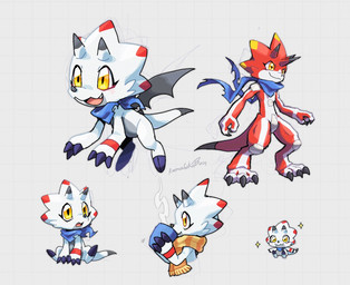 anthro blue_scarf claws codpiece container cup drinking horn kerchief male neckerchief neckwear open_mouth open_smile red_body scarf smile tail white_body wings yellow_eyes kamabokobun bandai_namco digimon betelgammamon digimon_(species) gammamon hi_res