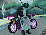 anthro biker biker_girl biker_jacket female forest forest_background machine motorcycle nature nature_background plant protogen_armor protogen_visor solo tree vehicle hrelterskrelter protogen absurd_res digital_media_(artwork) hi_res pixel_(artwork)