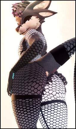 anthro anus armwear bedroom_eyes black_body black_border black_skin blue_body blue_fur body_writing border butt butt_focus clothing fishnet_armwear fishnet_clothing fishnet_leggings fishnet_legwear fishnet_topwear fur genitals half-closed_eyes leggings legwear looking_at_viewer looking_back looking_pleasured male narrowed_eyes presenting presenting_anus rear_view seductive simple_background smile smiling_at_viewer solo spread_butt spreading tail tally_marks teeth thick_thighs topwear white_body white_fur lill_esp lill_espion deuzear 3d_(artwork) absurd_res blender_(artwork) digital_media_(artwork) hi_res