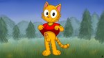 anthro barefoot bottomless brown_stripes clothed clothing clothing_lift erection feet fur genitals humanoid_genitalia humanoid_penis male orange_body orange_fur partially_clothed penis shirt shirt_lift smile solo stripes topwear young omatic domestic_cat felid feline felis mammal hi_res