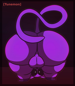 anthro backsack balls big_butt black_border black_sclera border butt fur genitals looking_at_viewer looking_through looking_through_legs male purple_body purple_fur solo tail white_eyes tunemon mob_entertainment poppy_playtime smiling_critters catnap_(poppy_playtime) domestic_cat felid feline felis mammal hi_res