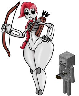4_fingers arrow_(weapon) black_eyes bone bow_(weapon) female fingers genitals hair ranged_weapon red_hair simple_background skeleton solo vulva weapon white_background tibbs microsoft minecraft mojang xbox_game_studios animated_skeleton humanoid skeleton_(minecraft) undead 2021 digital_media_(artwork) hi_res