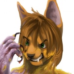 anthro blood bodily_fluids claws corruption ears_up fangs green_eyes hair male simple_background smile solo teeth transformation white_background andyyean renesan_wolgish domestic_cat felid feline felis mammal 1:1