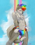 absurd_res accessory alternate_pride_colors alternate_rainbow_pride_colors anthro arm_tuft black_claws black_nose black_penis blonde_hair blue_eyes blue_hair blush bracelet bulge chest_tuft claws clothing cloud danzer elbow_tuft finger_claws front_view fur furgonomics genitals glistening glistening_nose green_hair grey_body grey_ears grey_fur grey_inner_ear grey_tail hair hi_res jewelry lgbt_pride looking_at_viewer male mammal multicolored_bracelet multicolored_clothing multicolored_hair multicolored_jewelry multicolored_speedo multicolored_swimwear multicolored_wristband mustelid narrowed_eyes navel neck_tuft orange_hair oselotti otter pattern_clothing penis penis_base portrait pride_color_accessory pride_color_bracelet pride_color_clothing pride_color_hair pride_color_jewelry pride_color_speedo pride_color_swimwear pride_color_tail_accessory pride_color_wristband pride_colors purple_hair rainbow rainbow_clothing rainbow_hair rainbow_pride_colors red_hair ring seven-stripe_rainbow_pride_colors signature solo speedo standing striped_clothing stripes super_gay swimwear tail tail_accessory tail_jewelry tail_ring three-quarter_portrait tuft wristband